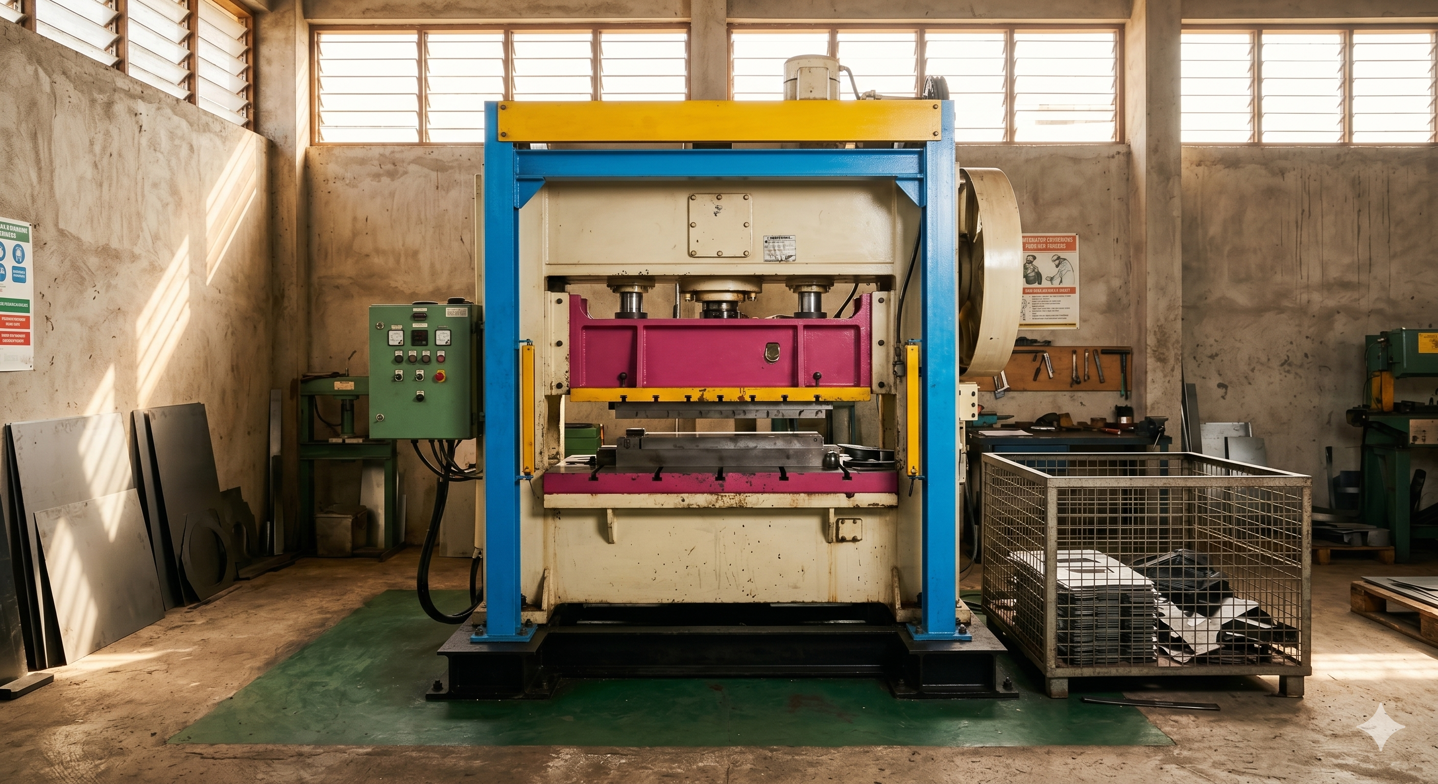 Alooh Electricals factory — New Orient punch press in operation, Tema Ghana